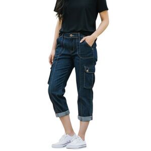 Nordstrom Karen Kane Cargo Dark Wash Blue Chambray Jean Crop Pants Cotton Capris